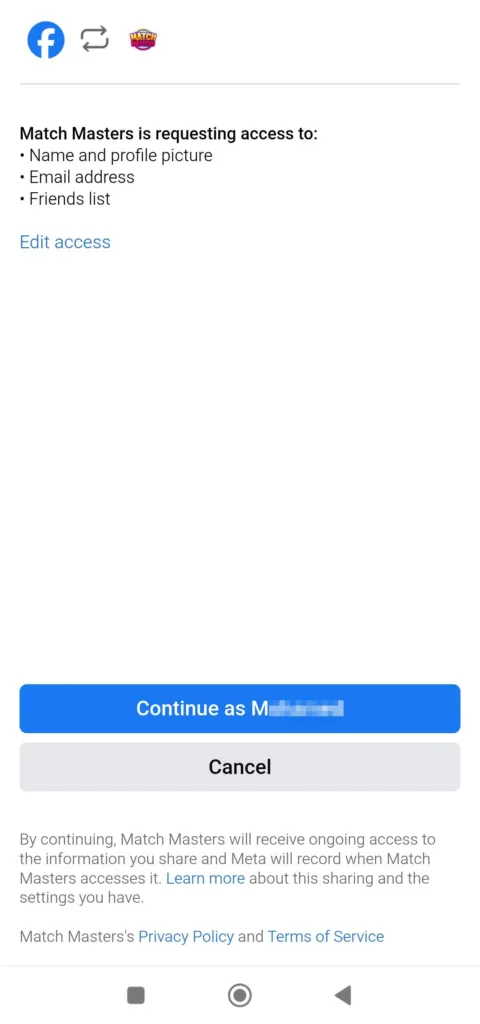 Connecting Match Masters to Facebook