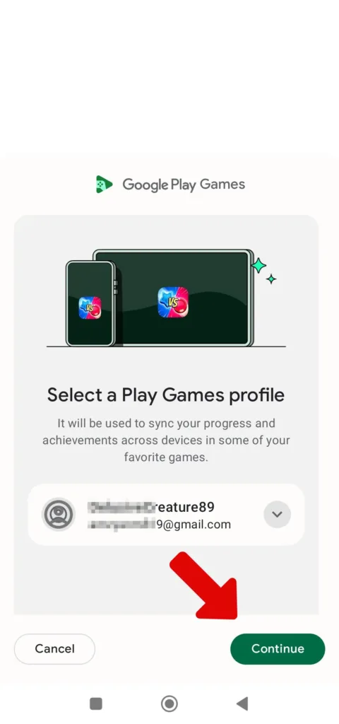 Select a Google account to connect with Match Masters