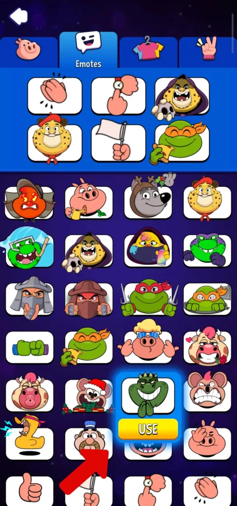 Selecting a new emote in Match Masters