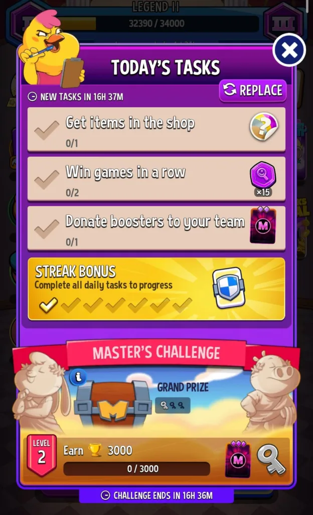 Match Masters task list and challenges