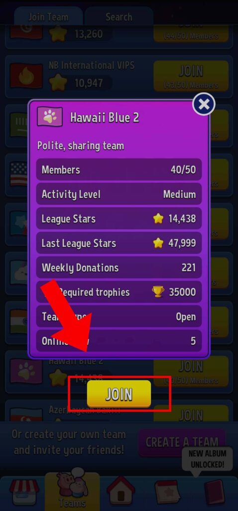 How to join a team in Match Masters