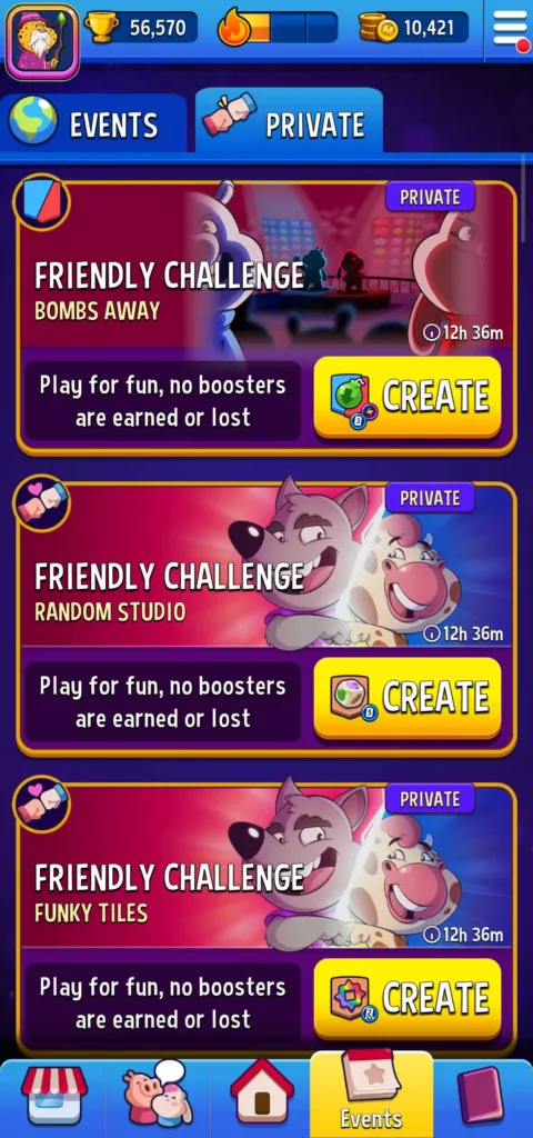 Selecting a game mode for private challenge