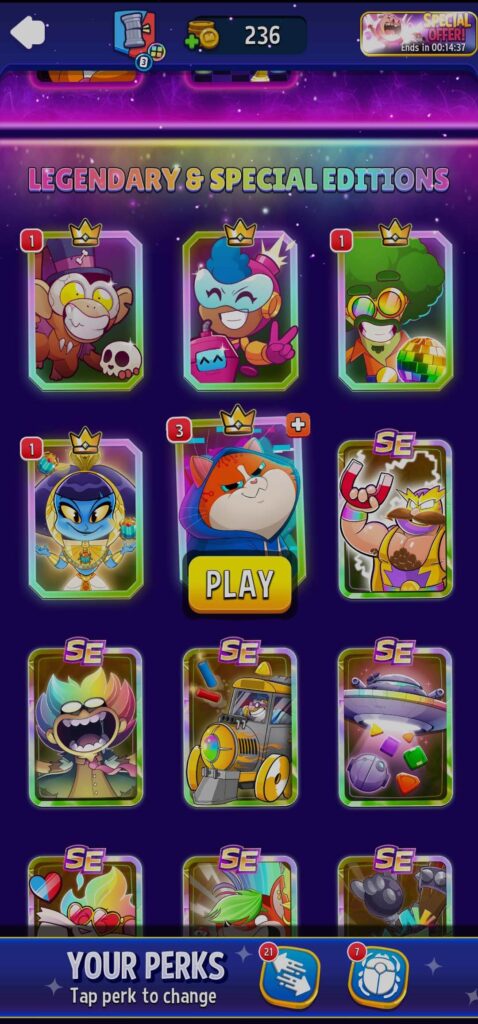 Selecting the booster and perks in Match Masters