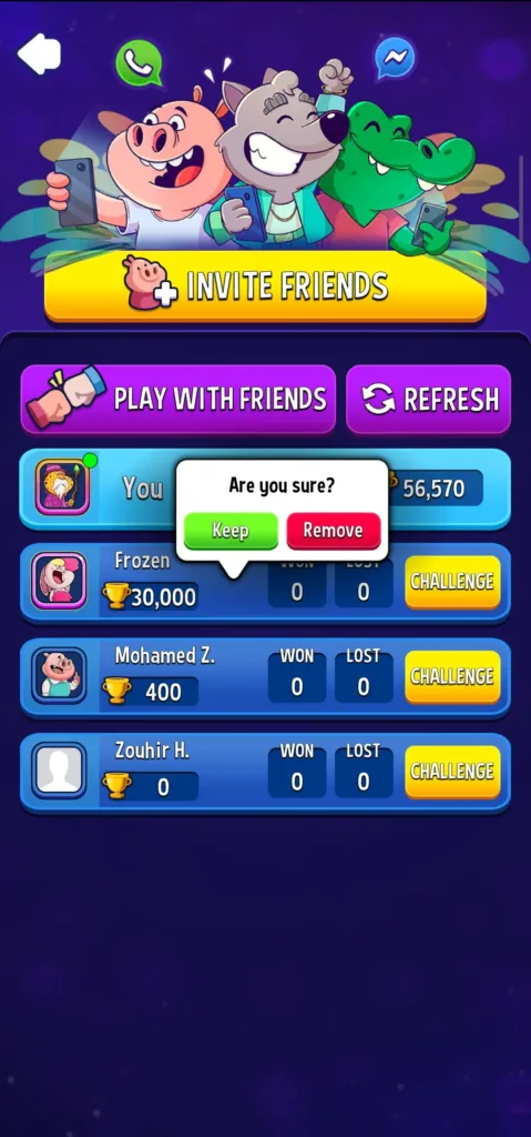 confirm friend removal in Match Masters