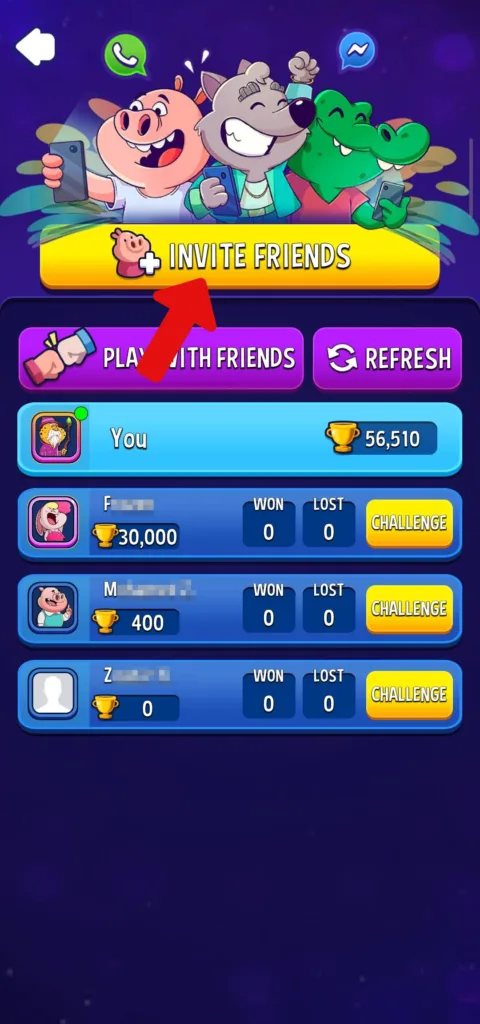 Match Masters invite friends button