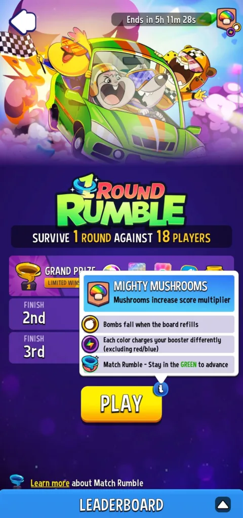 Match Rumble with Mighty Mushrooms and Bombs Away game modes