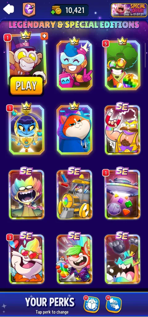 Selecting booster and perks in Match Masters