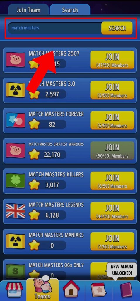 Search for teams by name