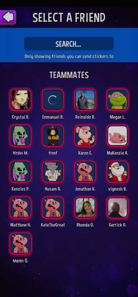 Select teammates to send stickers