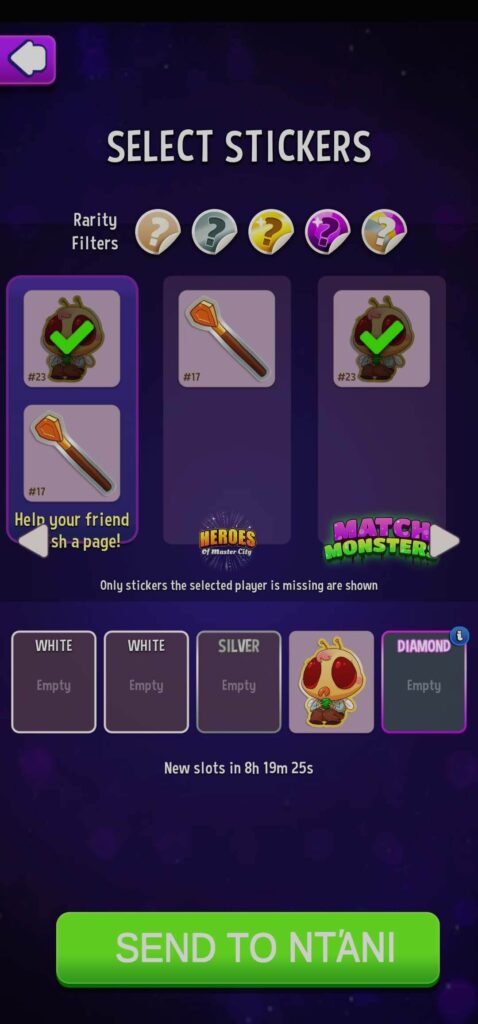 Selecting stickers to send them to teammates