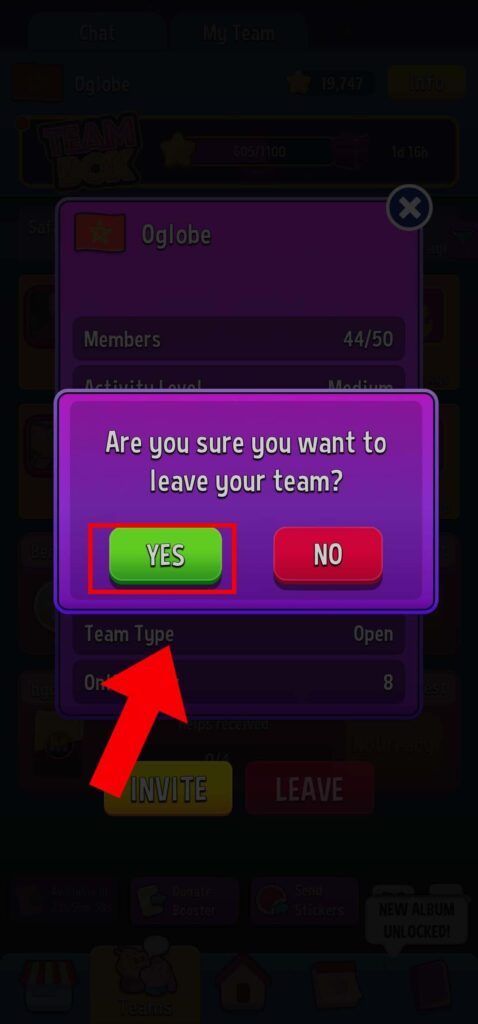 Tap yes to confirm and leave the team