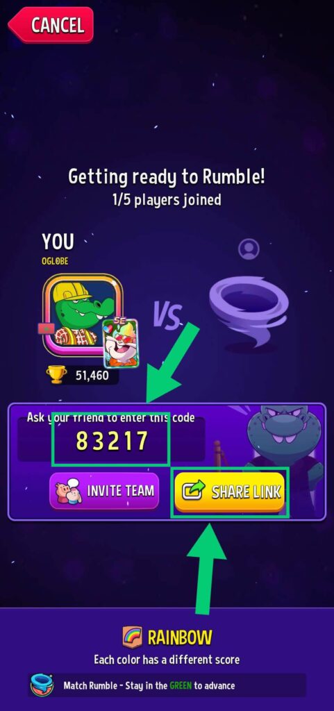 Invite friends to play the private match rumble game