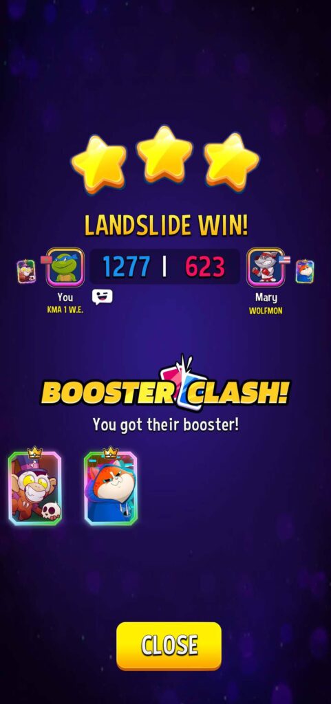Winning a booster in the booster clash event