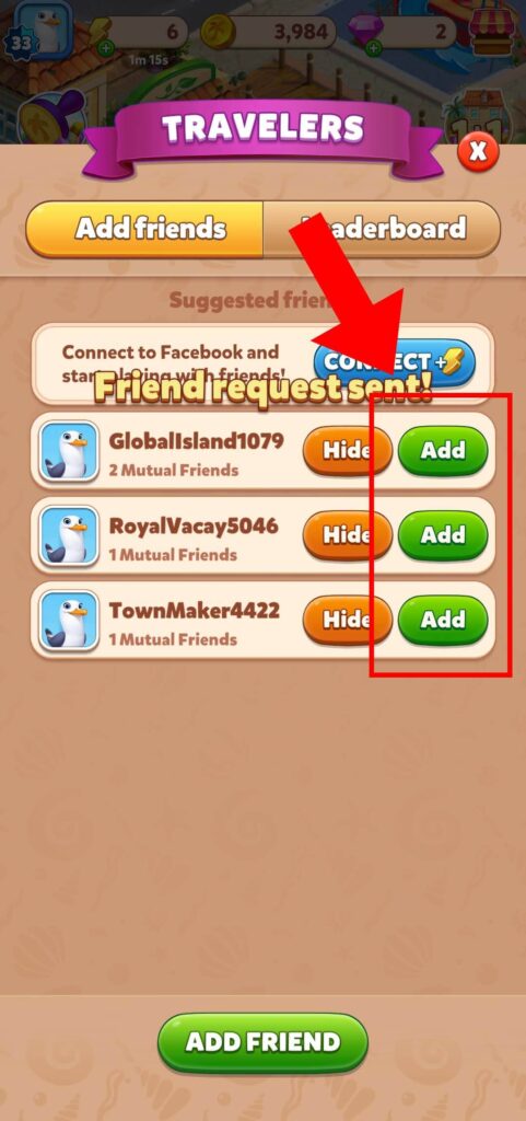 How to add friends in Travel Town