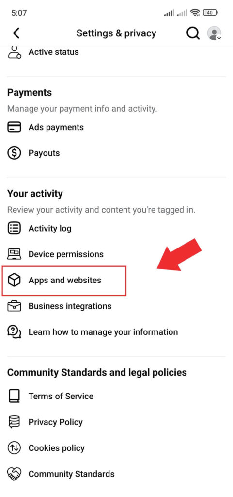 Facebook apps and websites