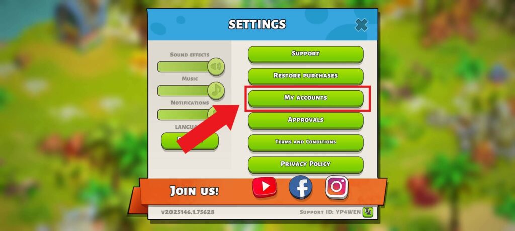 Family Island my accounts button