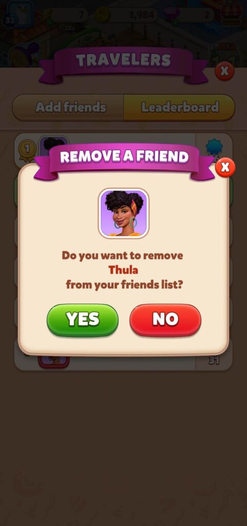 Removing a friend in Travel Town