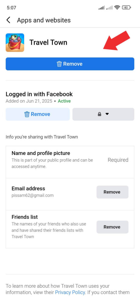 Remove Travel Town from Facebook