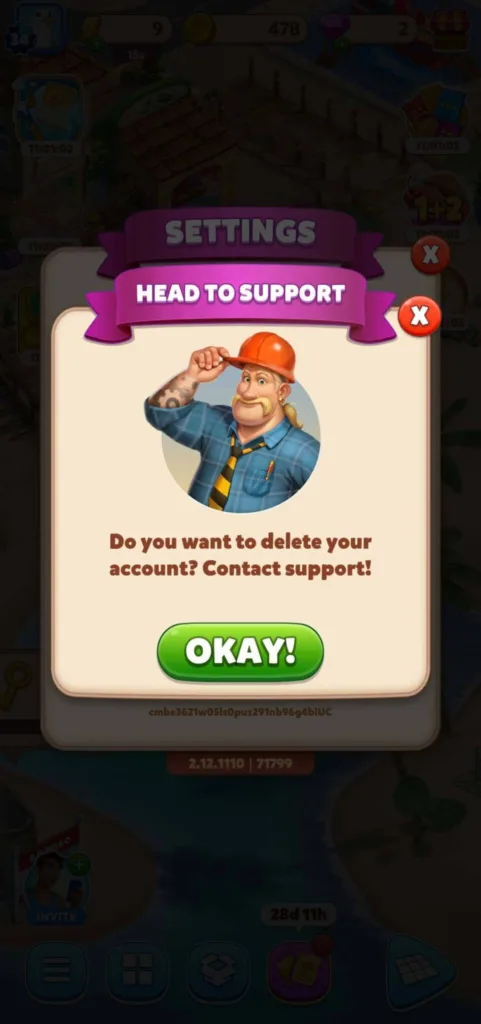 Confirm to delete account