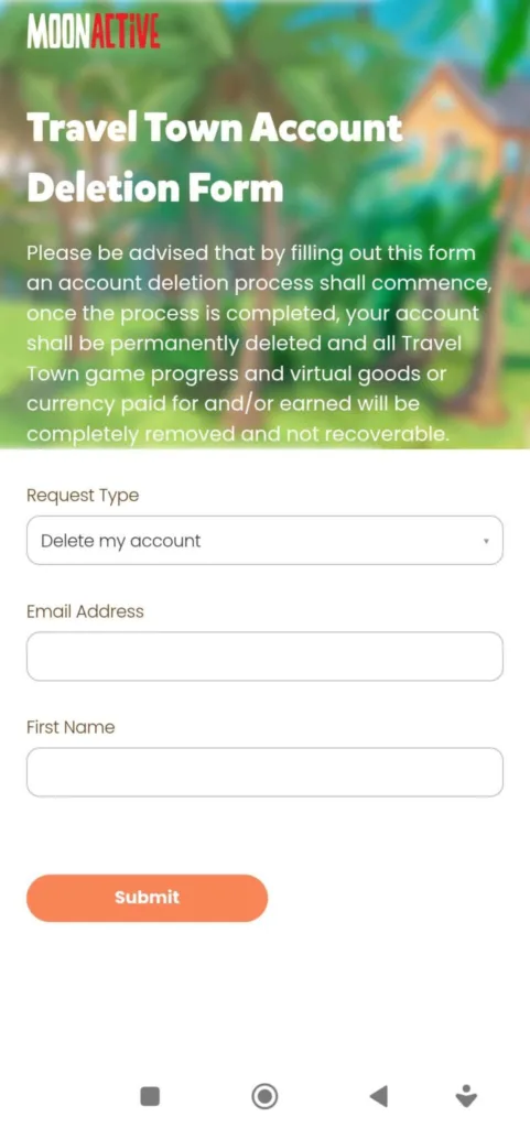 Travel Town deletion form