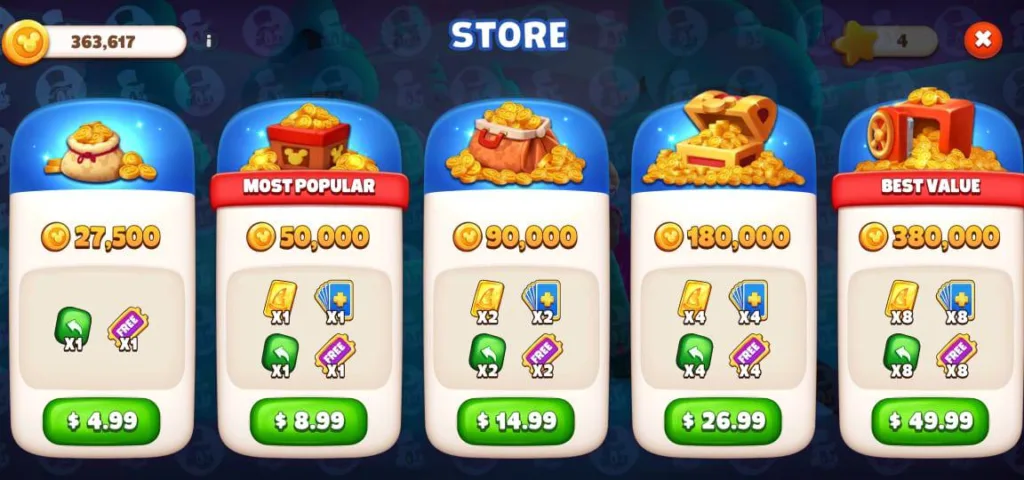 Disney Solitaire store and coins prices