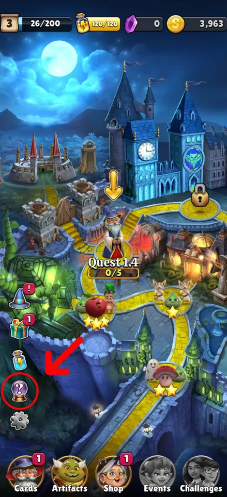 Sorcery School Mystery Ball button in the home screen to redeem the Sorcery School Magic Codes