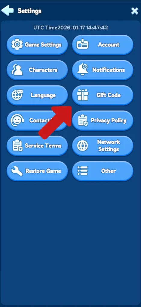 How to redeem whiteout survival gift codes step three: tap on the Gift Code button.