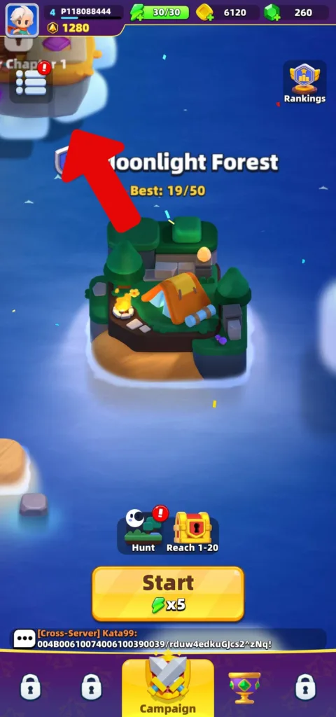 Redeem codes in Archero 2 step1: Tap the menu button.