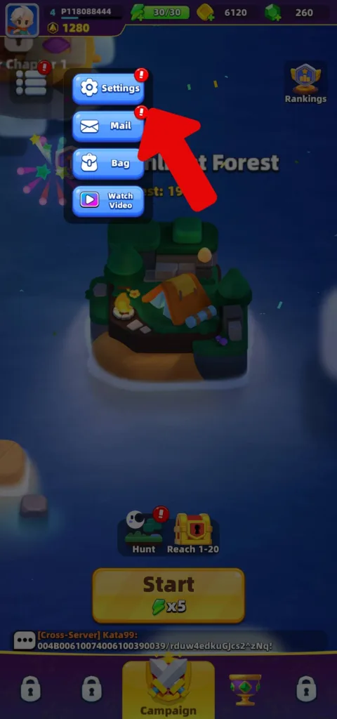 Redeem codes in Archero 2 step2: Tap the Settings button.