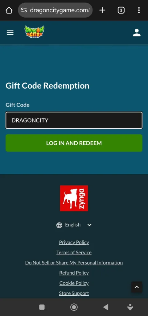 Redeem codes in Dragon City step3: Paste the code and log in.