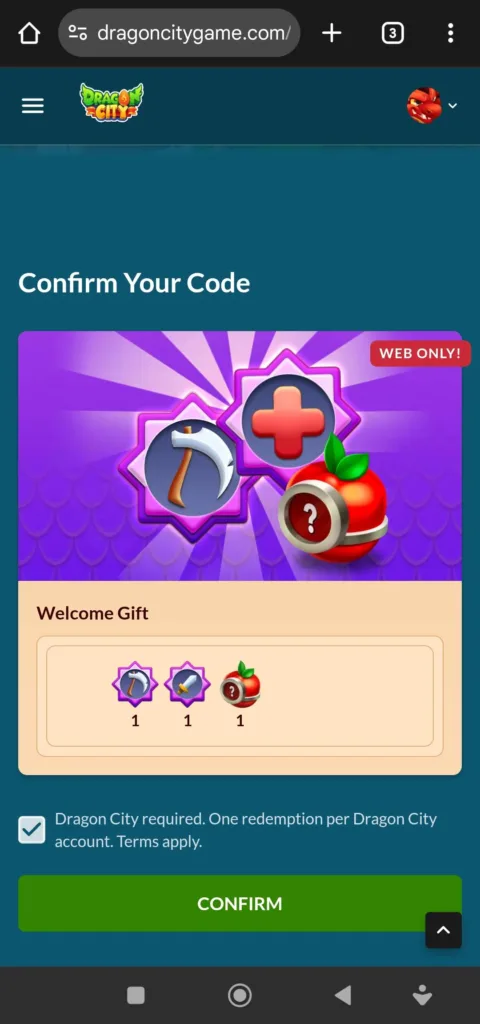 Redeem codes in Dragon City step4: Tap confirm button.