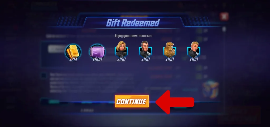 Redeem Marvel Strike Force codes on Android step five: claim the rewards