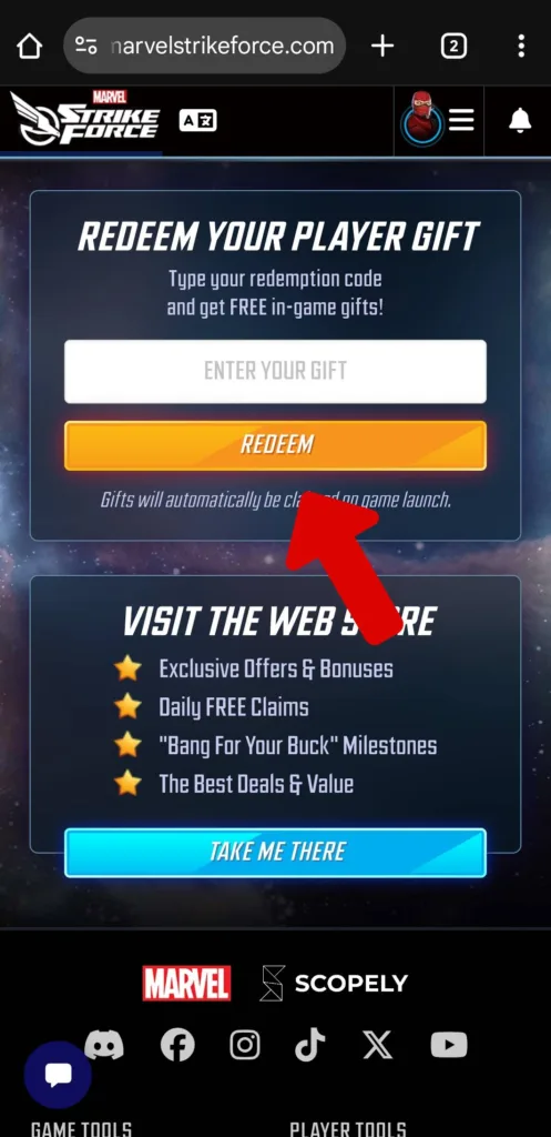 Redeem Marvel Strike Force codes on iOS step four: redeem the code.
