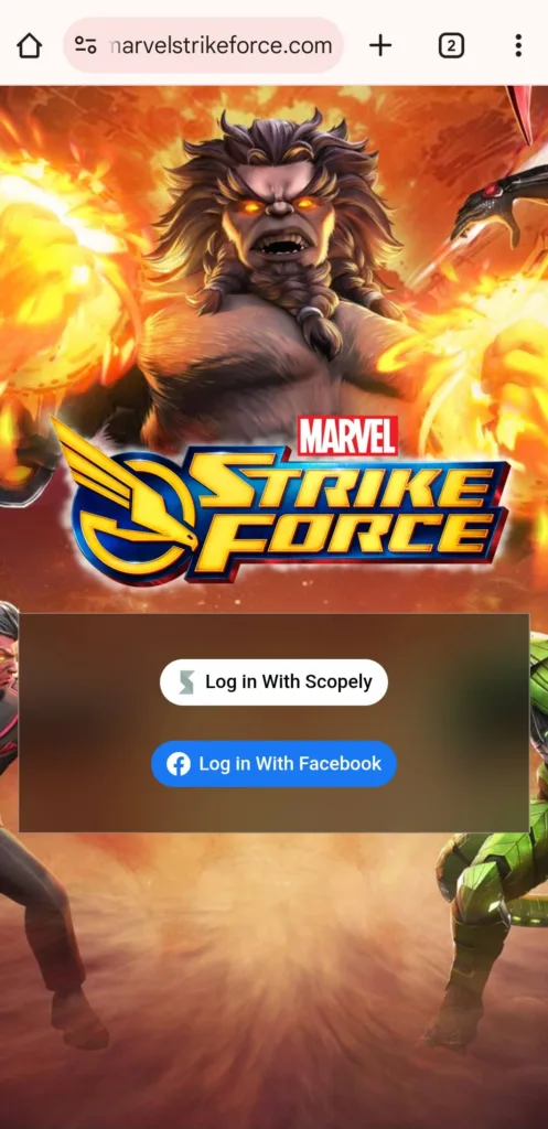 Redeem Marvel Strike Force codes on iOS step one: visit the official website and log in using Scopely account.