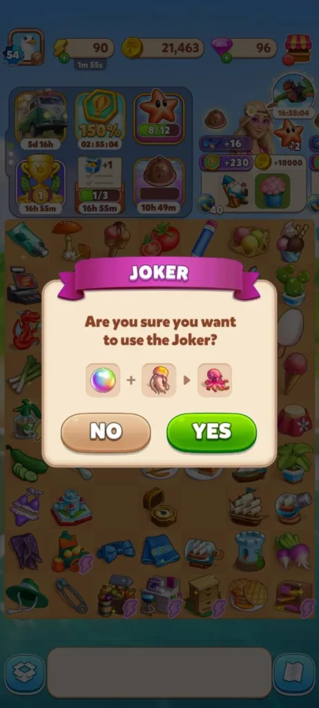 Merging Joker with an item to create the next level item.
